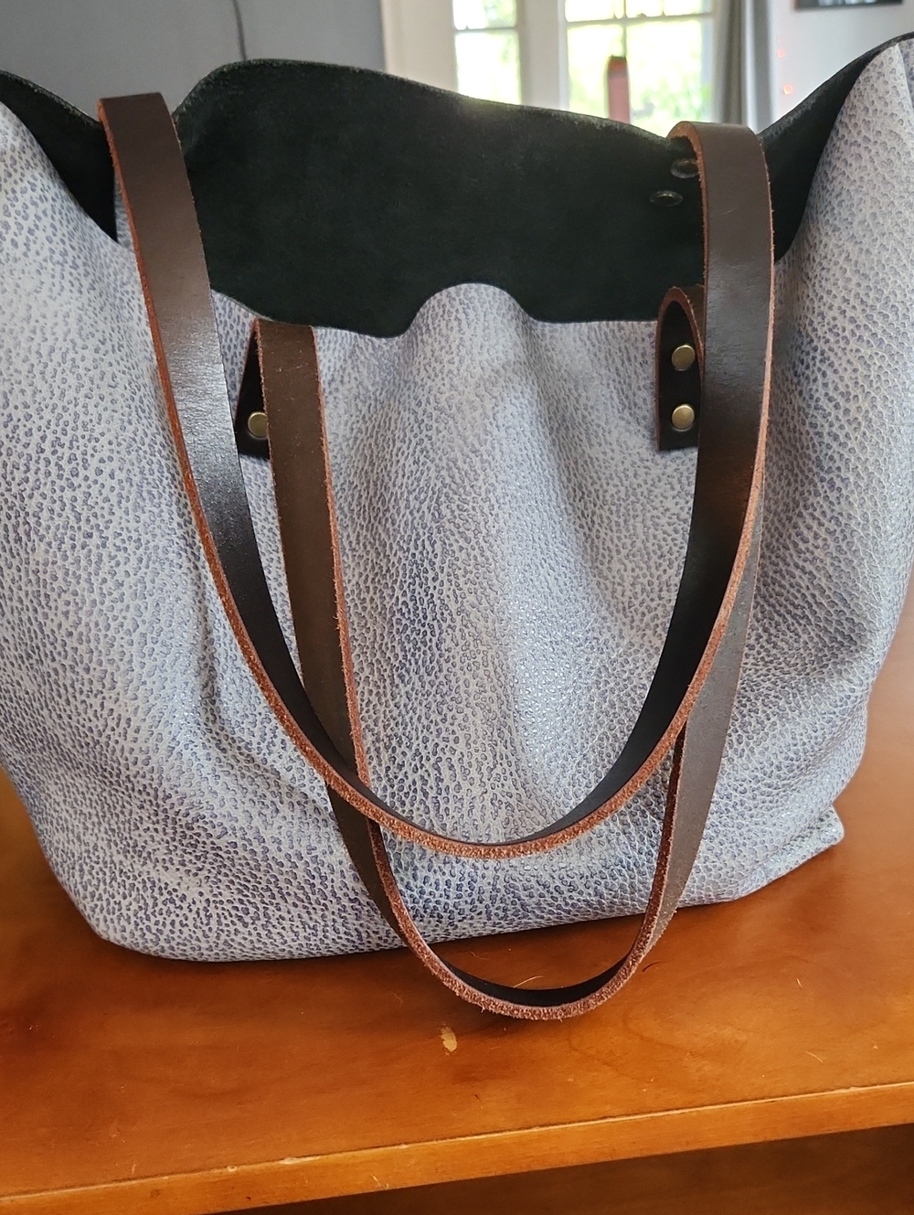 Portland Leather Goods Pebbled Blue Leather Tote - Picture 2 of 6